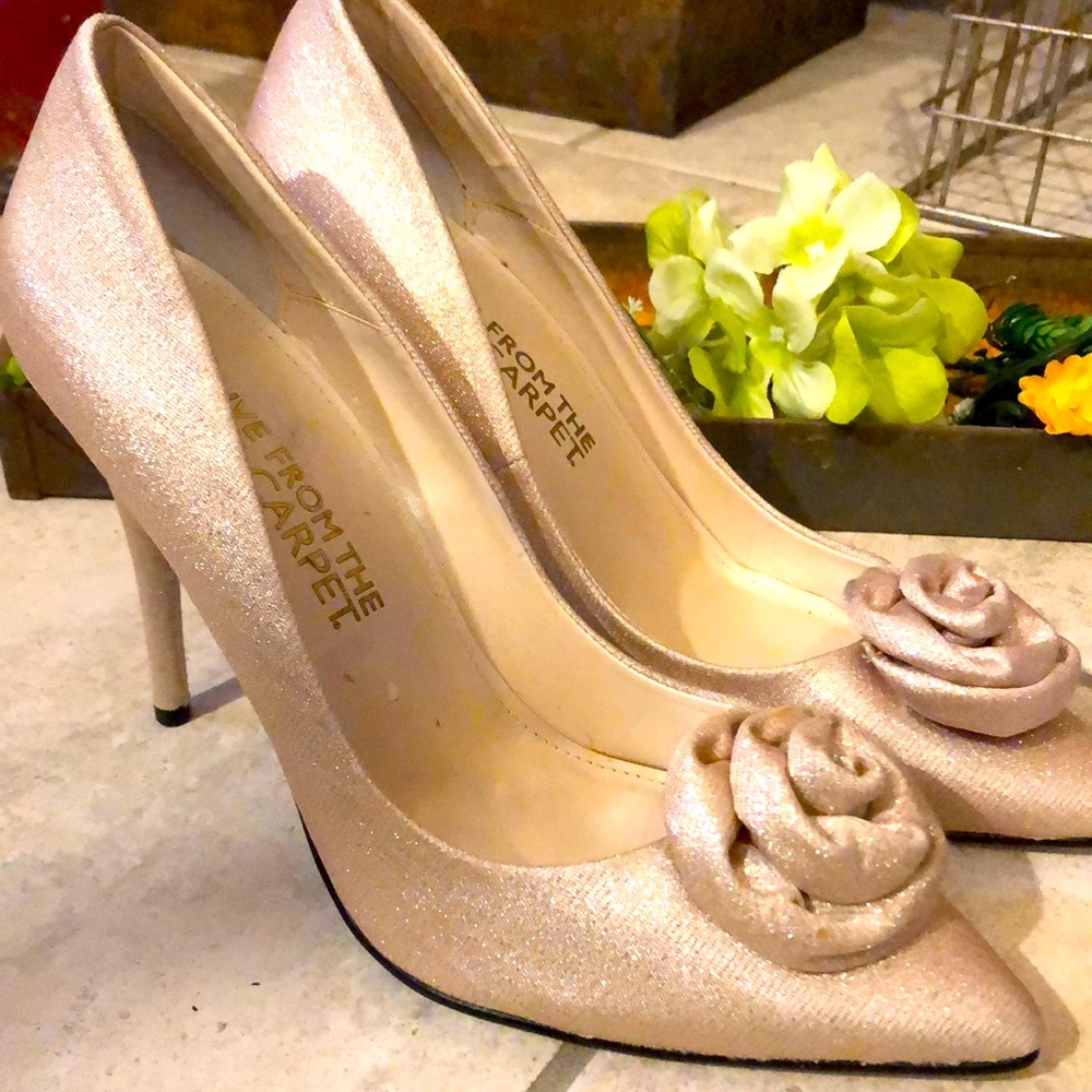 Rose gold, sparkly high heels.